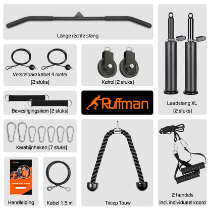 Fitness kabelsysteem XXL - katrol - triceps touw – krachttraining - lat pulley - krachtstation