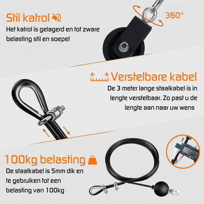 Fitness kabelsysteem XXL - katrol - triceps touw – krachttraining - lat pulley - krachtstation