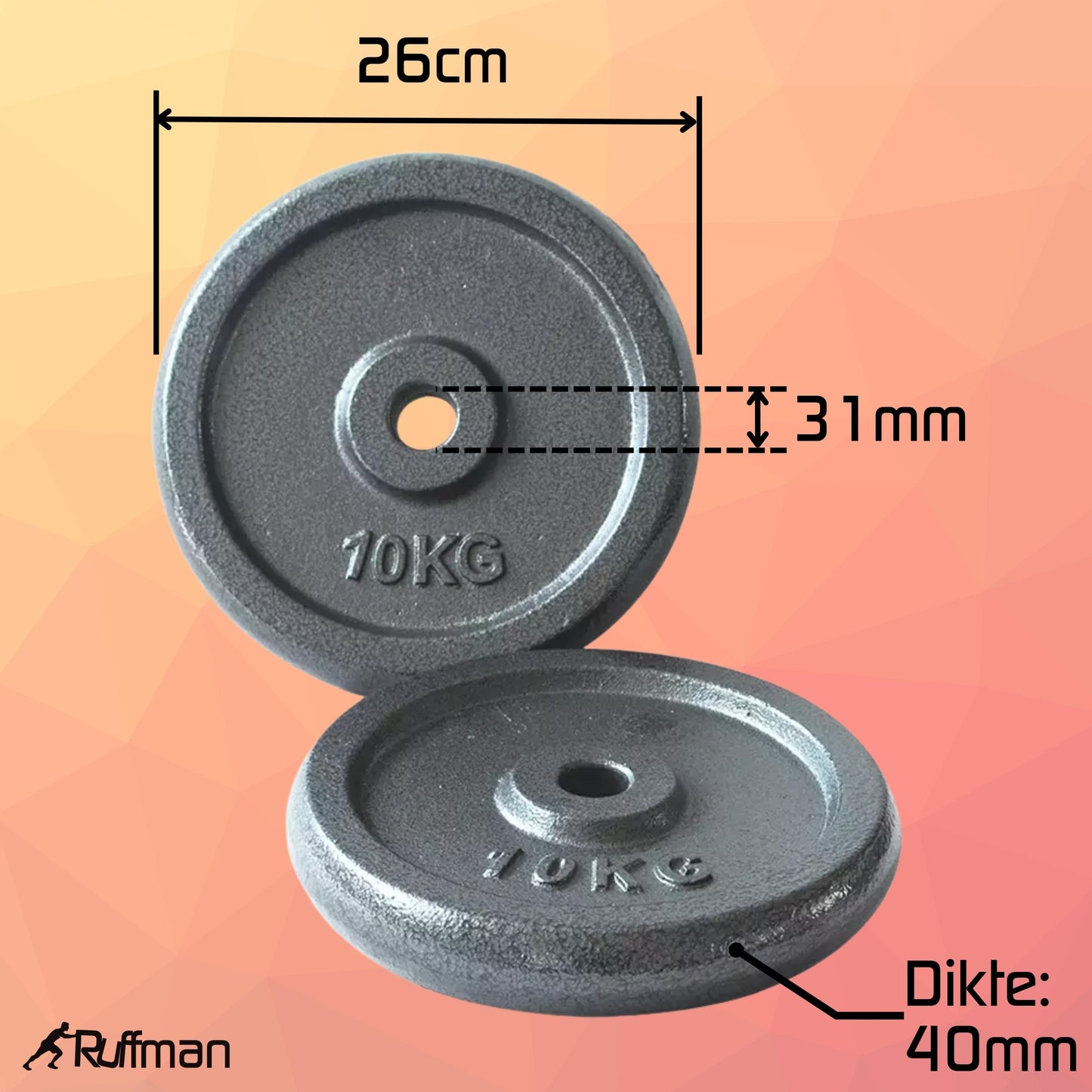 2x 10kg halterschijven set - 20kg - gietijzer - 30mm
