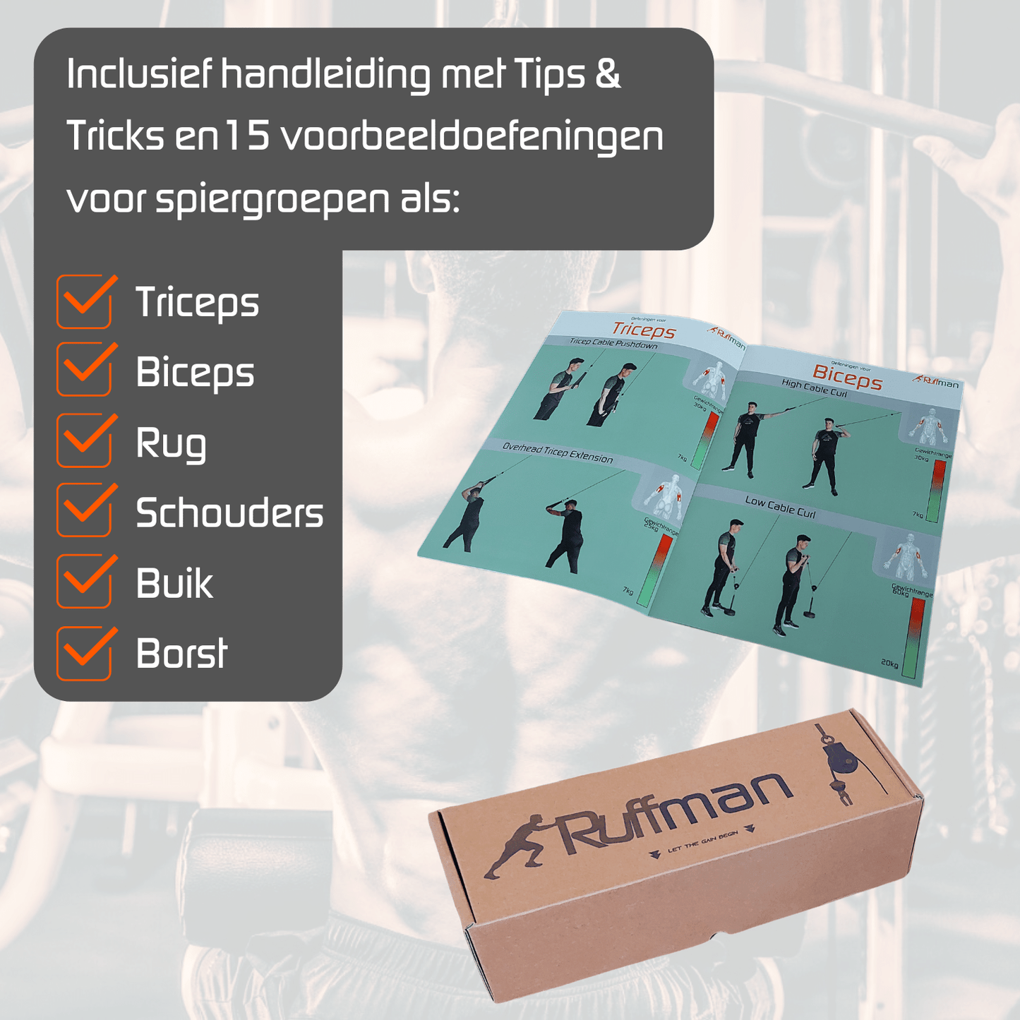 Fitness kabelsysteem L - katrol - triceps touw – krachttraining - lat pulley - krachtstation