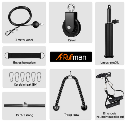 Fitness kabelsysteem L - katrol - triceps touw – krachttraining - lat pulley - krachtstation